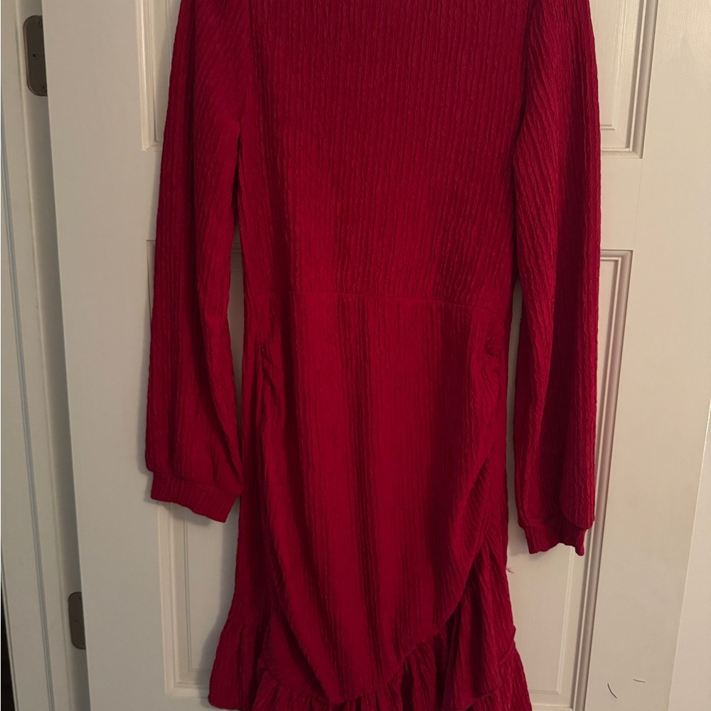 Red Wrap Ruffled Ruched Mini Dress